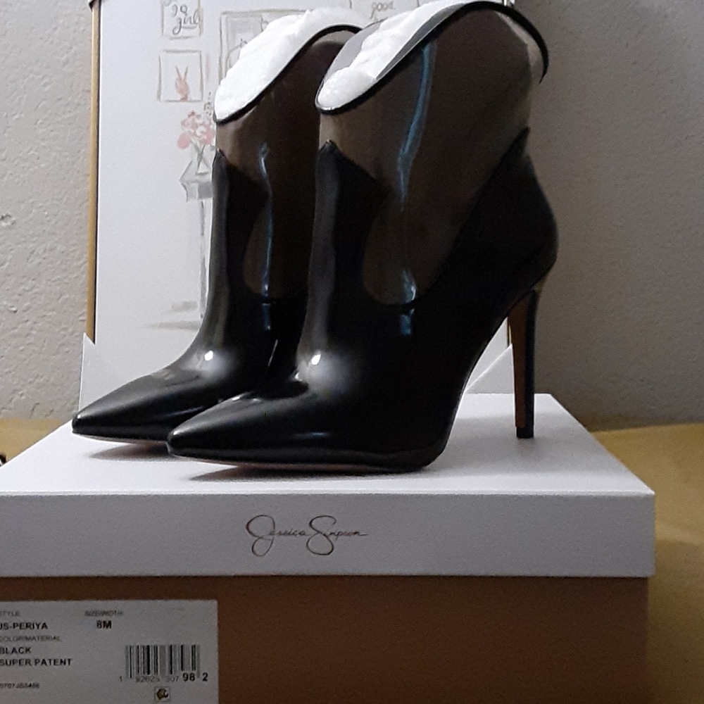 Black Super Patent Ankle Boots